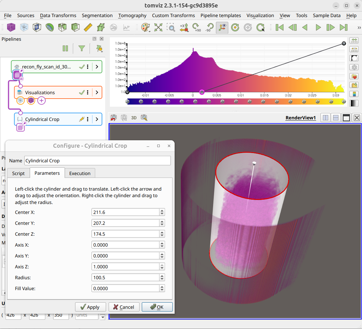Placing the cylindrical crop widget