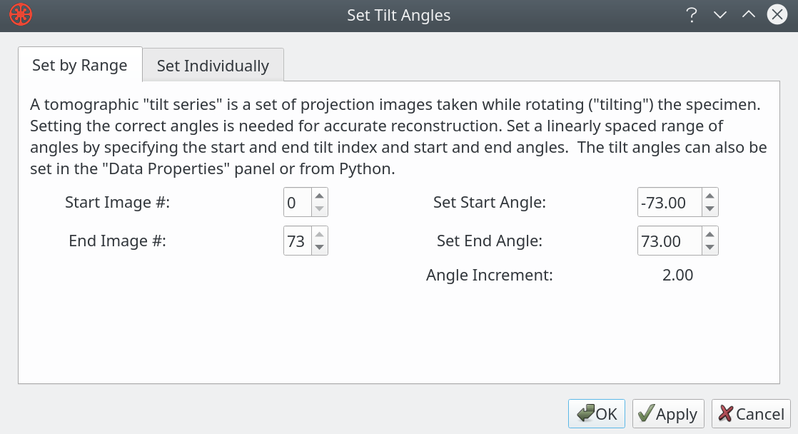 Create tilt series by range