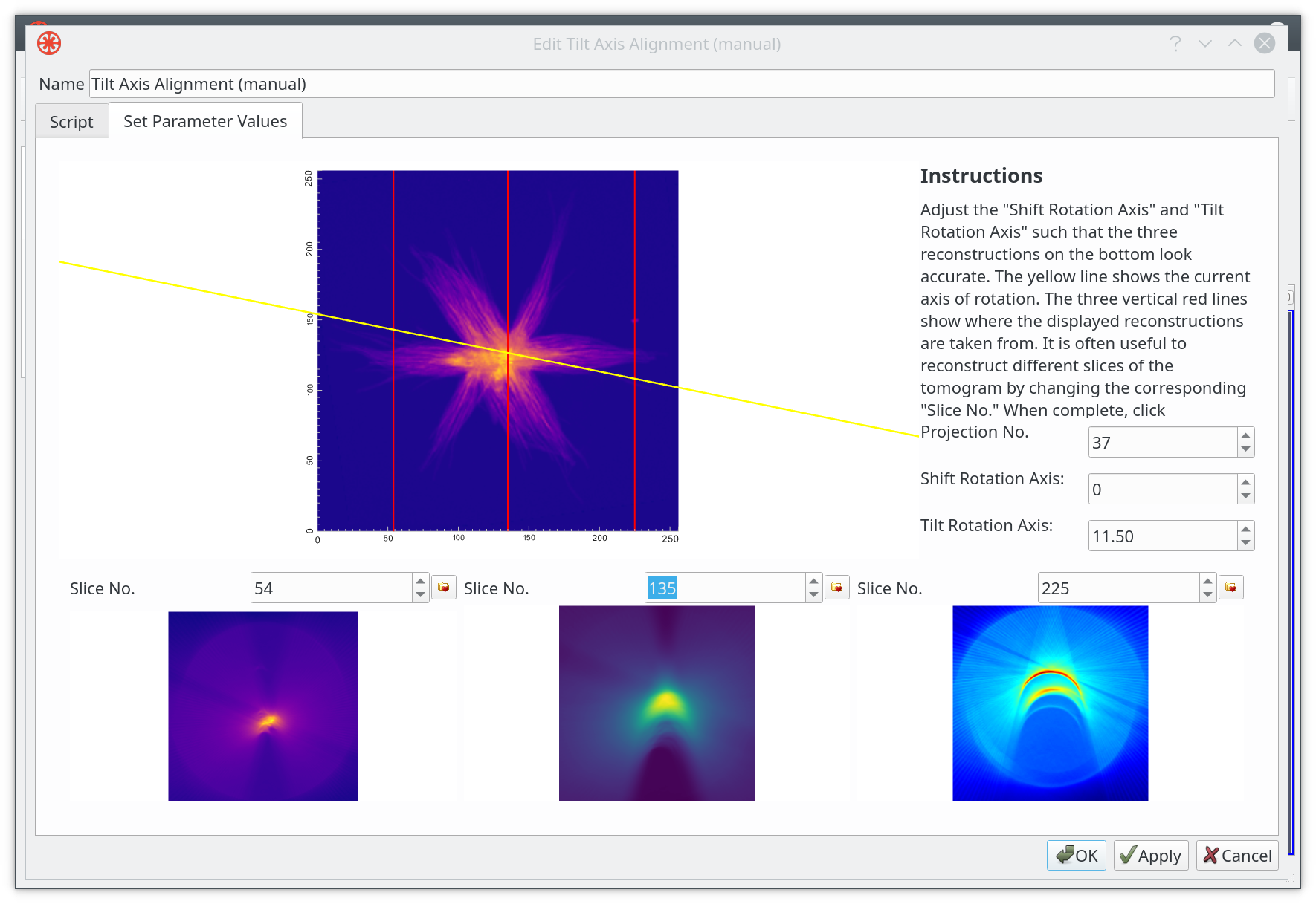 Tilt axis dialog