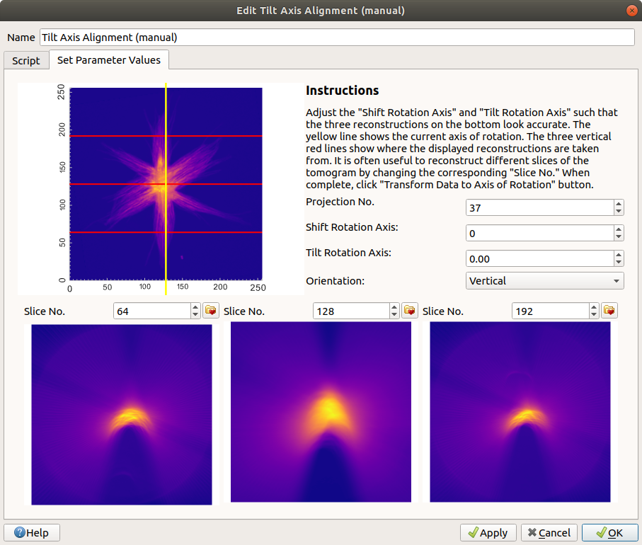 Tilt axis dialog
