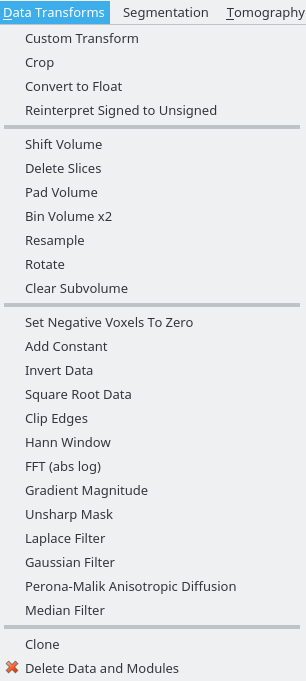 Data transform menu