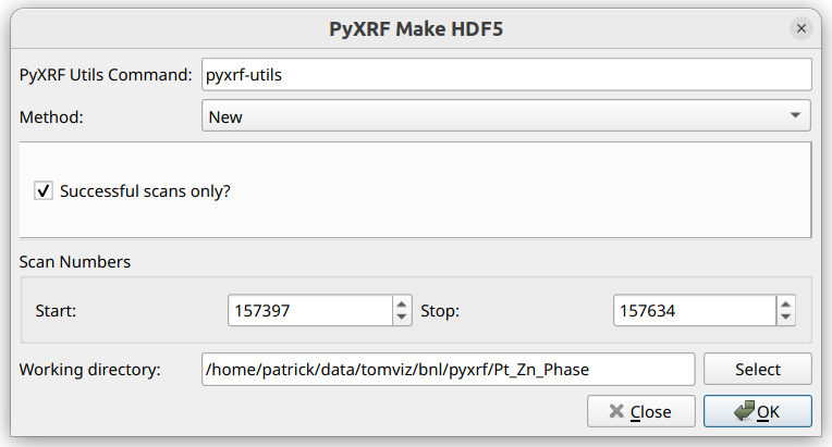 PyXRF Make HDF5 Dialog