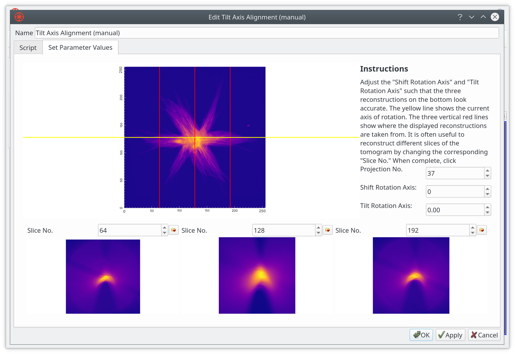 Tilt axis dialog