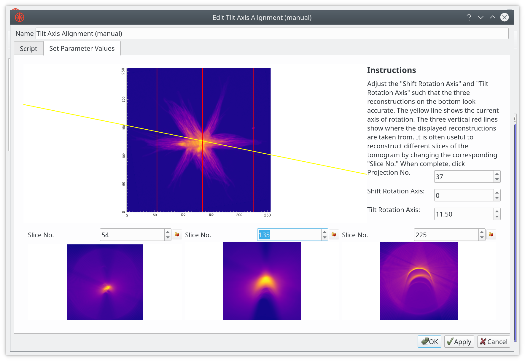 Tilt axis dialog